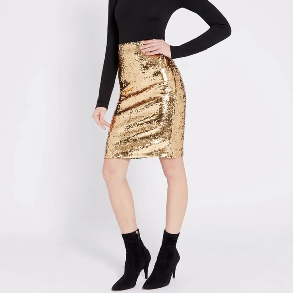 Alice + Olivia Ramos Fitted Gold Sequin Skirt Size 2 - Picture 2 of 16